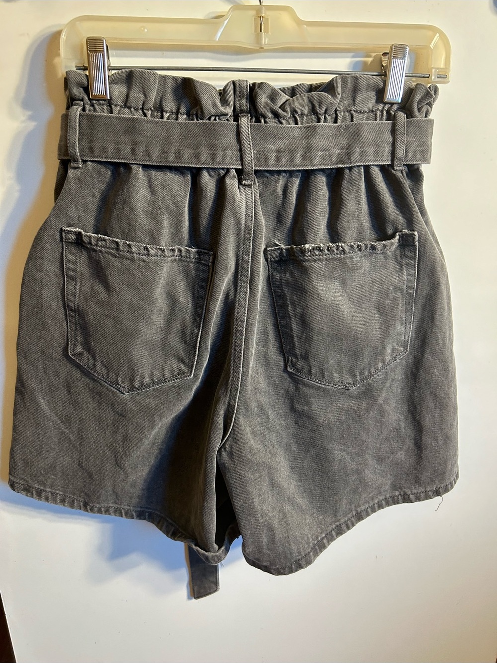 VERVET GRAY WASH HIGH-RISE PAPER BAG DENIM SHORTS MATCHING TIE BELT RETRO SIZE L - Picture 4 of 11